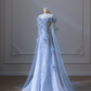 Elegantes blaues schulterfreies A-Linien-Ballkleid, formelles Partykleid, Geburtstagskleid, DP5290