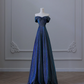 Marineblaues, schulterfreies, langes, glitzerndes Ballkleid in A-Linie, Abendkleid, DP5291