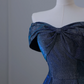 Marineblaues, schulterfreies, langes, glitzerndes Ballkleid in A-Linie, Abendkleid, DP5291