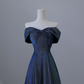 Marineblaues, schulterfreies, langes, glitzerndes Ballkleid in A-Linie, Abendkleid, DP5291