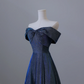 Marineblaues, schulterfreies, langes, glitzerndes Ballkleid in A-Linie, Abendkleid, DP5291