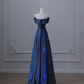 Marineblaues, schulterfreies, langes, glitzerndes Ballkleid in A-Linie, Abendkleid, DP5291