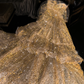 Shiny Gold Strapless A-Line Layers Long Evening Ball Gown Birthday Dress, DP5279