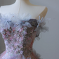 Lilac Strapless A-Line Floral Beading Prom Dress Birthday Outfits Evening Gown, DP5293