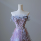 Lilac Strapless A-Line Floral Beading Prom Dress Birthday Outfits Evening Gown, DP5293