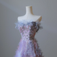 Lilac Strapless A-Line Floral Beading Prom Dress Birthday Outfits Evening Gown, DP5293