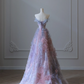 Lilac Strapless A-Line Floral Beading Prom Dress Birthday Outfits Evening Gown, DP5293