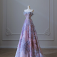 Lilac Strapless A-Line Floral Beading Prom Dress Birthday Outfits Evening Gown, DP5293