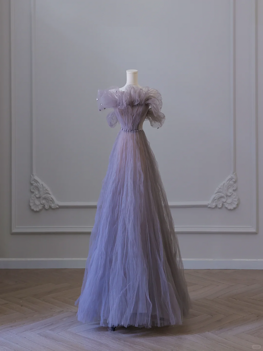 Elegant Strapless A-Line Tulle Long Formal Party Dress Evening Gowns, DP5294