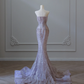 Elegantes, schulterfreies, perlenbesetztes Tüll-Meerjungfrauen-Abendkleid, langes Ballkleid, DP5305