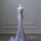 Elegantes, schulterfreies, perlenbesetztes Tüll-Meerjungfrauen-Abendkleid, langes Ballkleid, DP5305