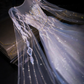 Elegant Lilac A-Line Tulle Beading Long Prom Dress Evening Dress with Cape Sleeves, DP5311