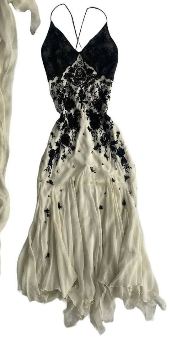 Robe de soirée longue en mousseline de soie, col en V, bretelles vintage, robe de bal, DP5303
