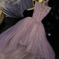 Shiny Lilac Halter A-Line Beaded Long Evening Party Dress Birthday Ball Gown, DP5335