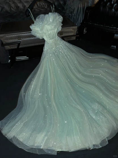 Light Blue Strapless A-Line Fairytale Long Evening Party Dress Birthday Outfits, DP5337