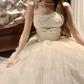 Lovely Spaghetti Straps White A-Line Tulle Long Party Dress Birthday Outfits, DP5338