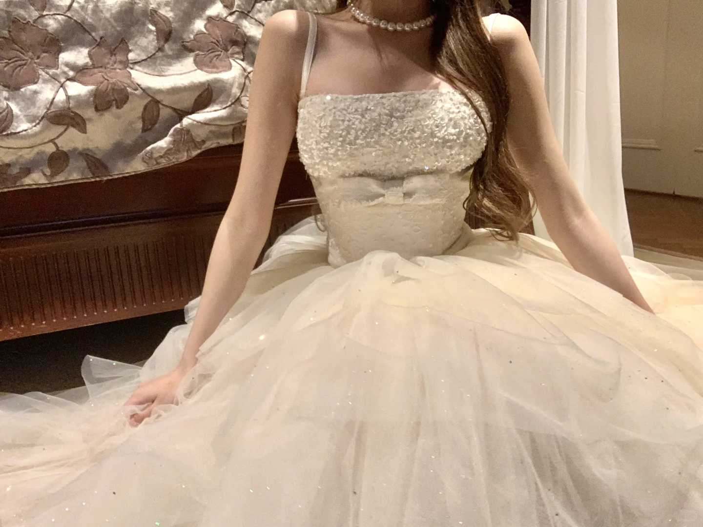 Lovely Spaghetti Straps White A-Line Tulle Long Party Dress Birthday Outfits, DP5338
