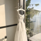Lovely Spaghetti Straps White A-Line Lace Long Party Dress Birthday Outfits, DP5339