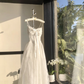 Lovely Spaghetti Straps White A-Line Lace Long Party Dress Birthday Outfits, DP5339