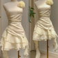 Elegant Ivory One Shoulder A-Line Ruffles Short Party Dress Homecoming Dress, DP5347
