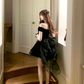 Black Off Shoulder A-Line Short Birthday Outfits Homecoming Dress, DP5350