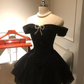 Black Off Shoulder A-Line Short Birthday Outfits Homecoming Dress, DP5350