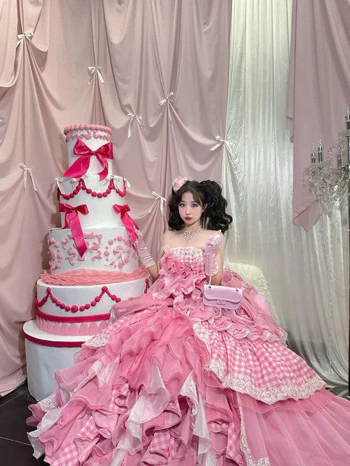Pink Strapless A-Line Ruffles Layered Quinceanera Dress Lovely Birthday Ball Gown, DP5428