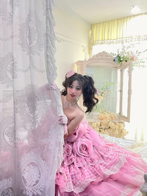 Pink Strapless A-Line Ruffles Layered Quinceanera Dress Lovely Birthday Ball Gown, DP5428