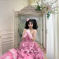 Pink Strapless A-Line Ruffles Layered Quinceanera Dress Lovely Birthday Ball Gown, DP5428