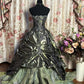 Green Strapless A-Line Satin Lace Long Evening Dress Birthday Ball Gown, DP5430