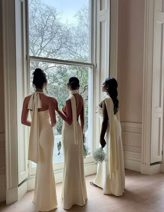 Elegant Ivory Halter Backless Mermaid Long  Party Dresses Bridesmaid Dresses, DP5479