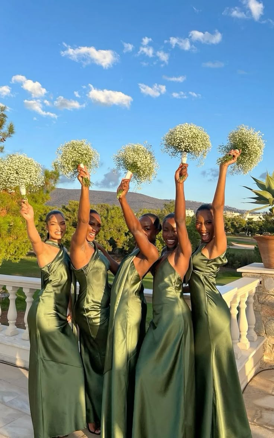 Elegant Green Halter Backless Sheath Long Party Dresses Bridesmaid Dresses, DP5480