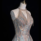 Elegant Halter Neck A-Line Sequins Beaded Long Prom Dresses Evening Gowns, DP5484