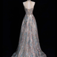 Elegant Halter Neck A-Line Sequins Beaded Long Prom Dresses Evening Gowns, DP5484
