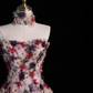 Light Pink Strapless A-Line Floral Beading Long Prom Dresses Evening Gowns, DP5485