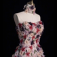 Light Pink Strapless A-Line Floral Beading Long Prom Dresses Evening Gowns, DP5485
