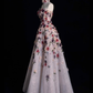 Light Pink Strapless A-Line Floral Beading Long Prom Dresses Evening Gowns, DP5485