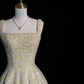 Light Green Straps A-Line Sequins Beading Long Party Dresses Birthday Outfits, DP5497