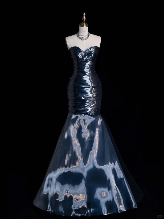 Navy Blue Sweetheart Mermaid Chiffon Long Formal Evening Party Dresses, DP5502