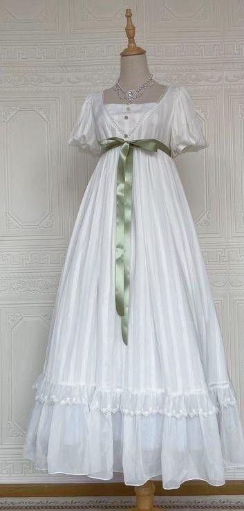 Retro White A-Line Chiffon Long Prom Dresses Regency Dress Birthday Dresses, DP5510
