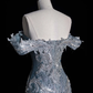 Blue Off Shoulder Mermaid Beaded Long Prom Dresses Evening Gowns, DP5524