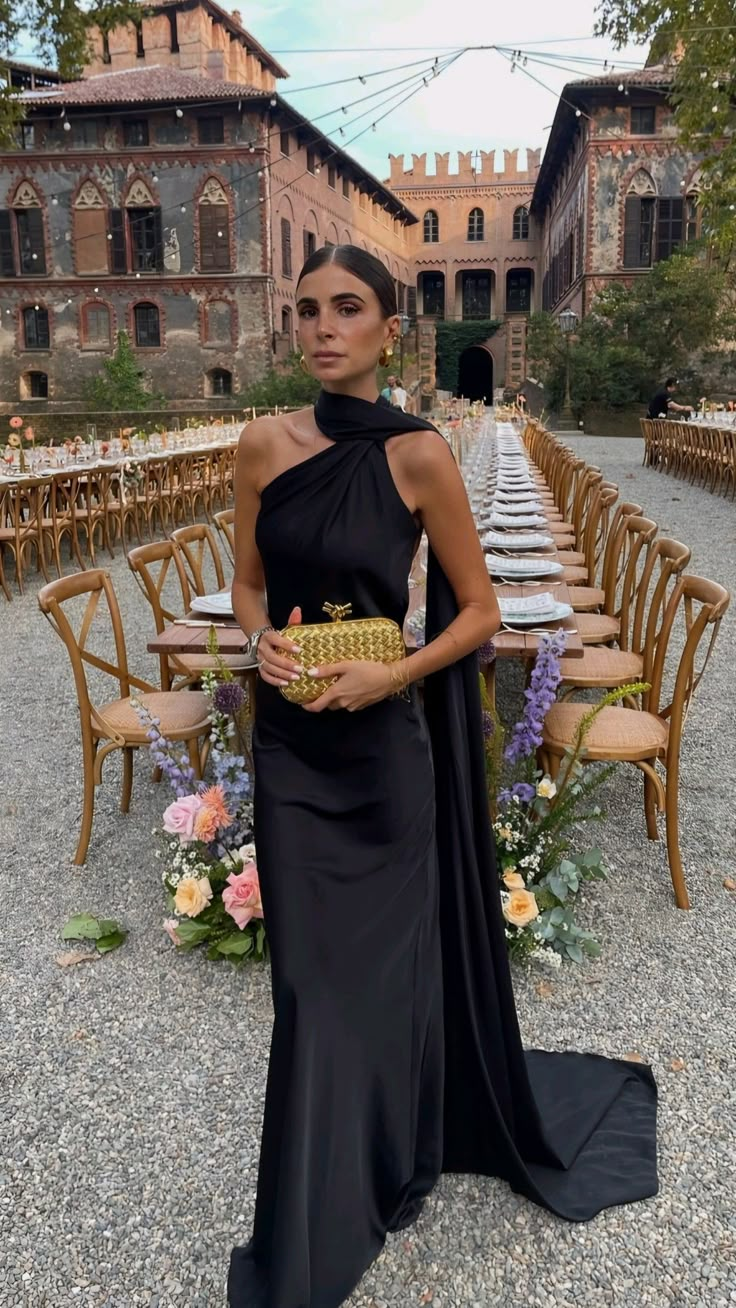 Black Halter Neck Sheath Satin Long Party Dresses Wedding Guest Dresses, DP5542