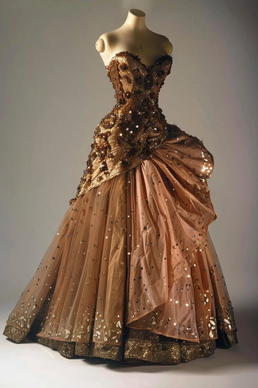Stunning Gold Sweetheart A-Line Beading Glitter Evening Ball Gowns, DP5547