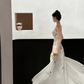 Elegant White Spaghetti Straps A-Line Flower Long Evening Party Dresses, DP5550