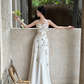 Elegant White Spaghetti Straps A-Line Flower Long Evening Party Dresses, DP5550