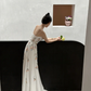 Elegant White Spaghetti Straps A-Line Flower Long Evening Party Dresses, DP5550
