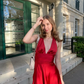 Sexy Red Halter Neck A-Line Satin Short Party Dresses Homecoming Dresses, DP5597
