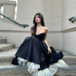 Elegant Black Spaghetti Straps A-Line Long Party Dresses Birthday Outfits, DP5604