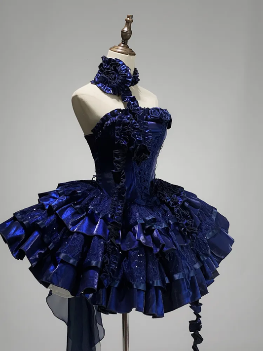 Royal Blue Strapless A-Line Tiered Short Party Dresses Homecoming Dresses, DP5620