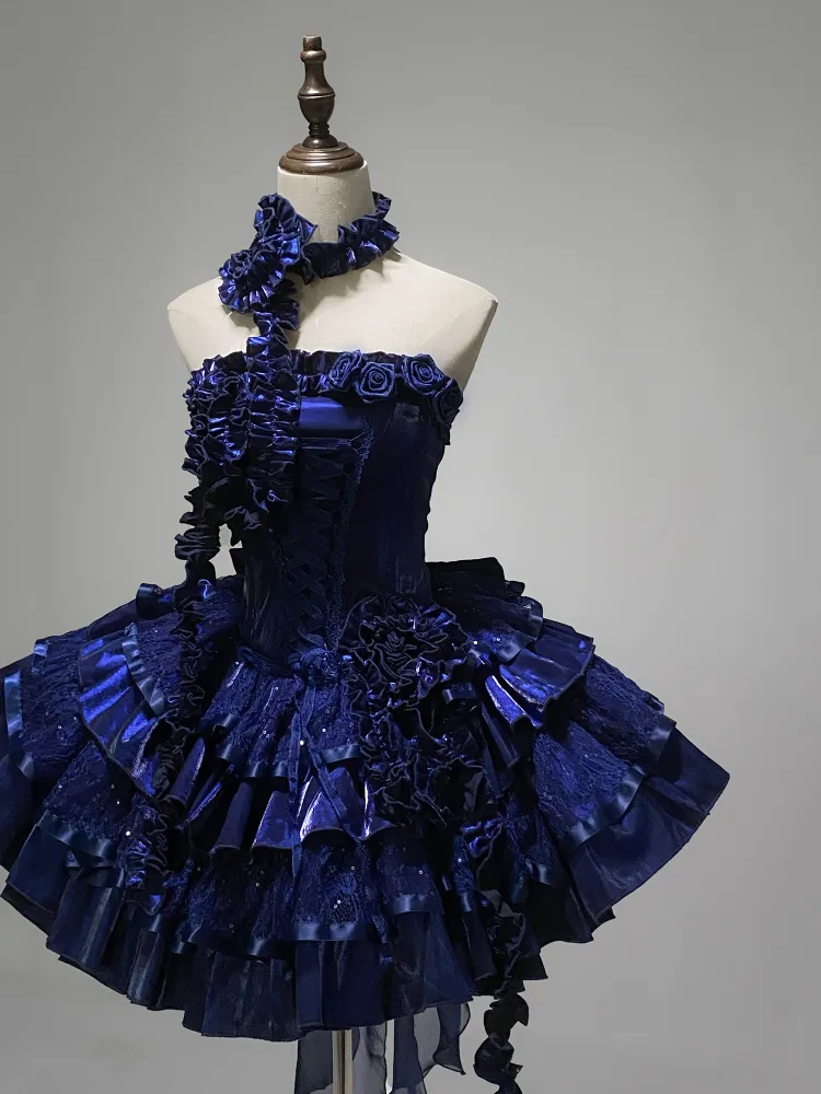 Royal Blue Strapless A-Line Tiered Short Party Dresses Homecoming Dresses, DP5620